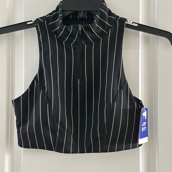 Joylab Black & White Striped Sleeveless Cropped Zip-Up Top - Picture 1 of 7